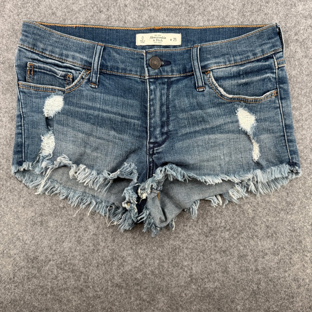 Y2K Abercrombie & Fitch Shorts Womens 0 W 25 Cutoff Blue Distressed Frayed EUC